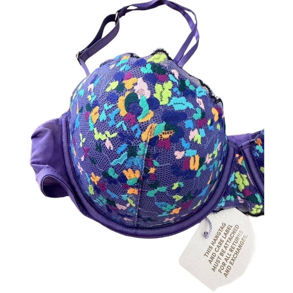 Savage X Fenty Steamy Floral Balconette Bra 34D Purple Royale Romance NWT Pushup - Picture 2 of 7